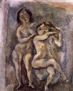Gril with sheila are hackle golden hair, Jules Pascin